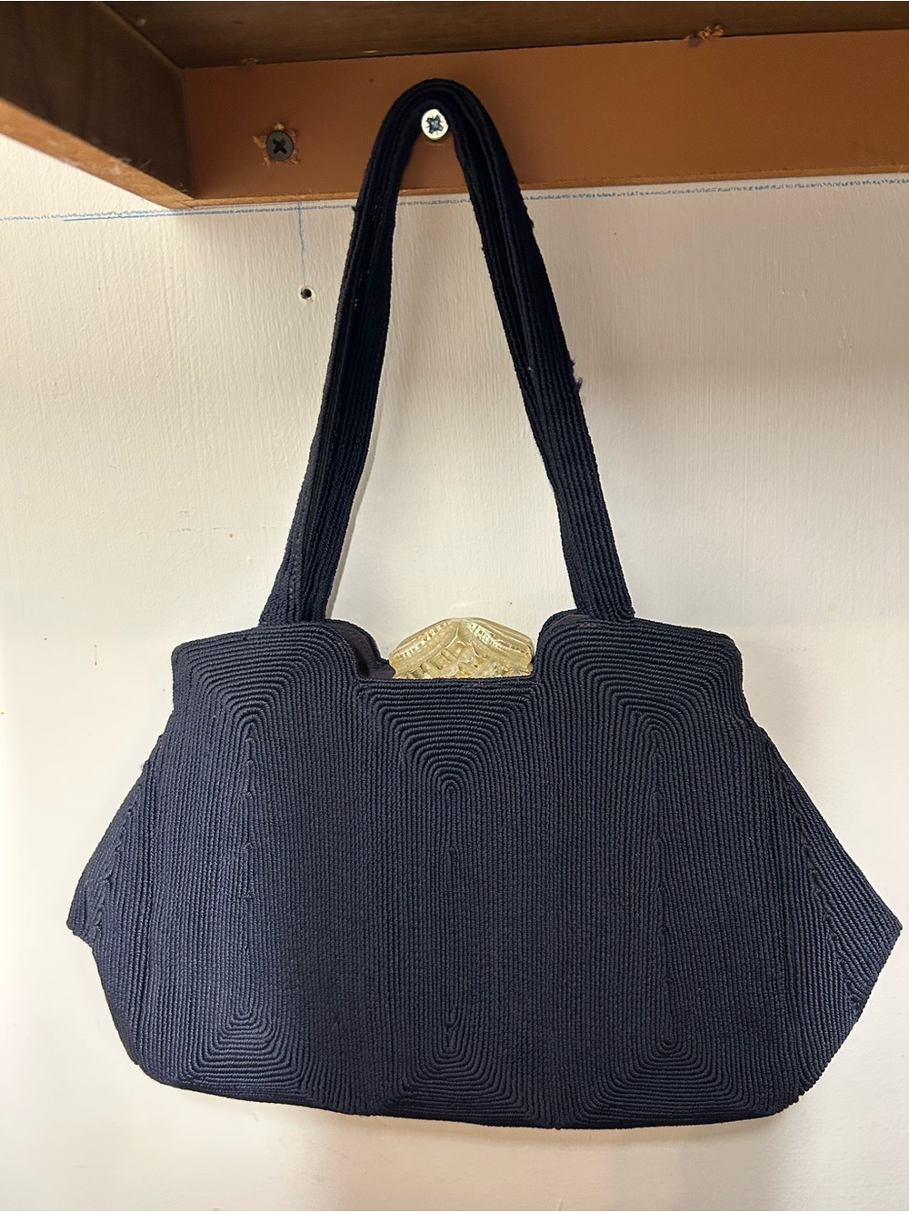 Vintage Navy Blue Shawy Corde’ Purse Womens Evening Bag Lucite Closure 30s 40s
